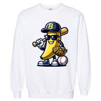 Banana Playing Baseball Fruit Lover Baseball Player Garment-Dyed Sweatshirt