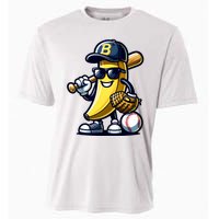 Banana Playing Baseball Fruit Lover Baseball Player Cooling Performance Crew T-Shirt