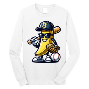 Banana Playing Baseball Fruit Lover Baseball Player Long Sleeve Shirt