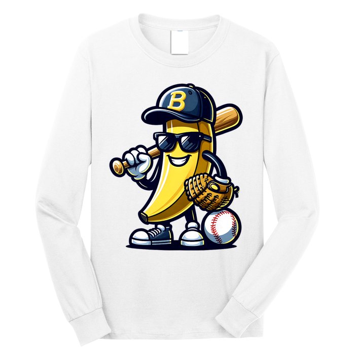 Banana Playing Baseball Fruit Lover Baseball Player Long Sleeve Shirt