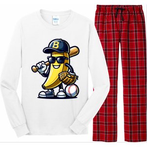 Banana Playing Baseball Fruit Lover Baseball Player Long Sleeve Pajama Set