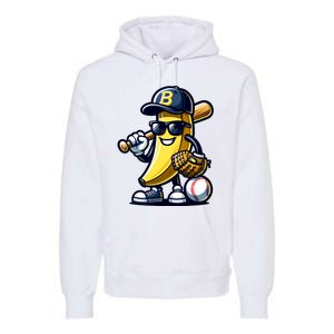 Banana Playing Baseball Fruit Lover Baseball Player Premium Hoodie