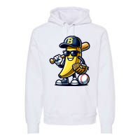 Banana Playing Baseball Fruit Lover Baseball Player Premium Hoodie