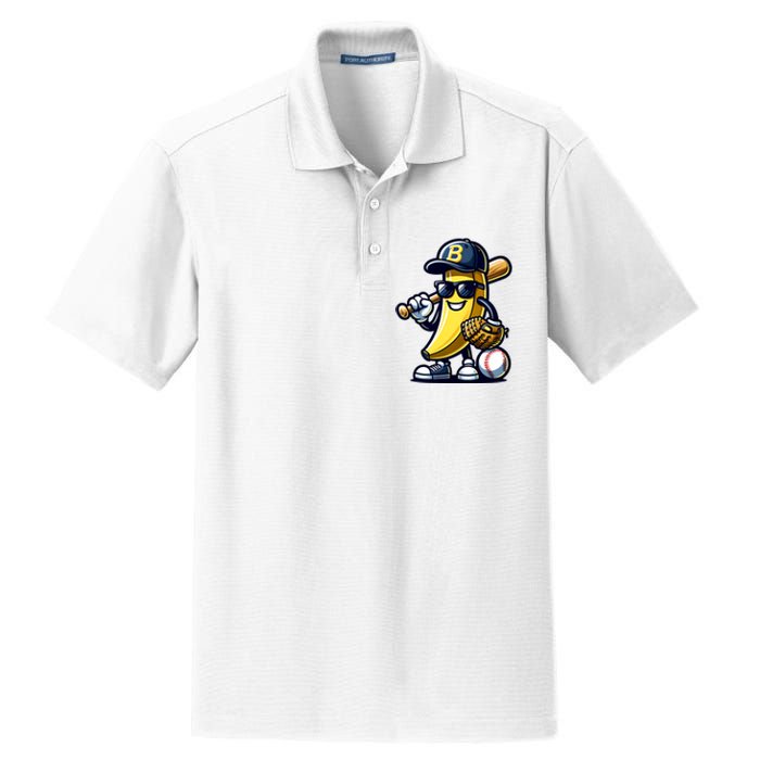 Banana Playing Baseball Fruit Lover Baseball Player Dry Zone Grid Polo