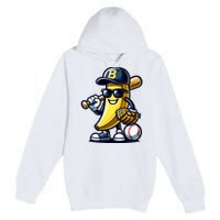 Banana Playing Baseball Fruit Lover Baseball Player Premium Pullover Hoodie