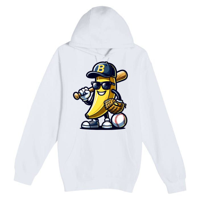 Banana Playing Baseball Fruit Lover Baseball Player Premium Pullover Hoodie