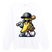 Banana Playing Baseball Fruit Lover Baseball Player Premium Crewneck Sweatshirt