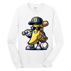 Banana Playing Baseball Fruit Lover Baseball Player Tall Long Sleeve T-Shirt