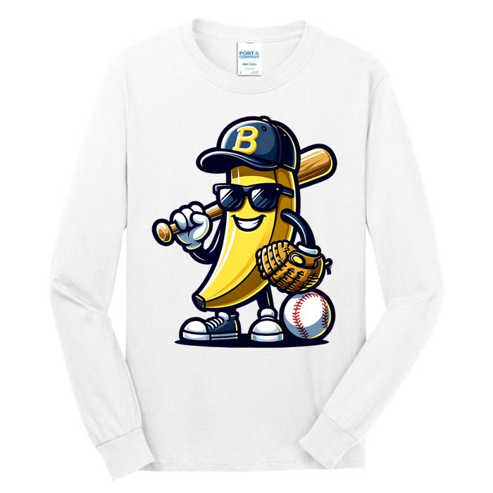 Banana Playing Baseball Fruit Lover Baseball Player Tall Long Sleeve T-Shirt