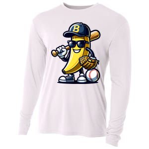 Banana Playing Baseball Fruit Lover Baseball Player Cooling Performance Long Sleeve Crew