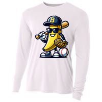 Banana Playing Baseball Fruit Lover Baseball Player Cooling Performance Long Sleeve Crew