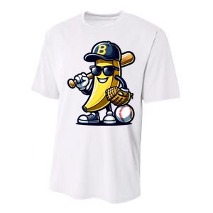 Banana Playing Baseball Fruit Lover Baseball Player Performance Sprint T-Shirt