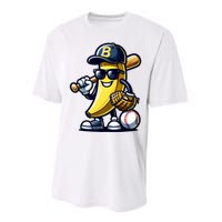 Banana Playing Baseball Fruit Lover Baseball Player Performance Sprint T-Shirt