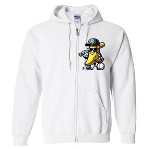 Banana Playing Baseball Fruit Lover Baseball Player Full Zip Hoodie