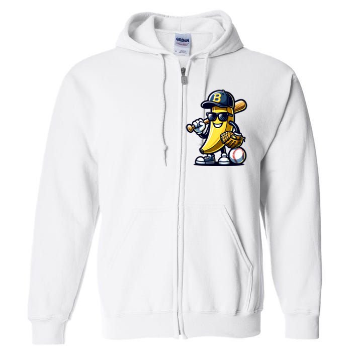 Banana Playing Baseball Fruit Lover Baseball Player Full Zip Hoodie