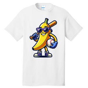 Banana Playing Baseball Fruit Lover Baseball Player Tall T-Shirt