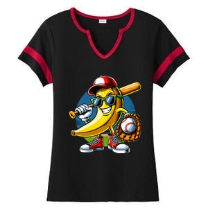 Banana Playing Baseball Fruit Lover Baseball Player Ladies Halftime Notch Neck Tee