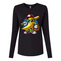 Banana Playing Baseball Fruit Lover Baseball Player Womens Cotton Relaxed Long Sleeve T-Shirt