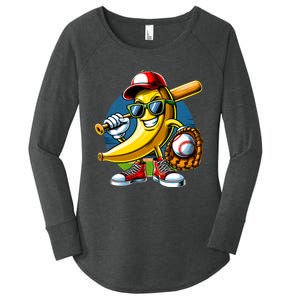 Banana Playing Baseball Fruit Lover Baseball Player Women's Perfect Tri Tunic Long Sleeve Shirt