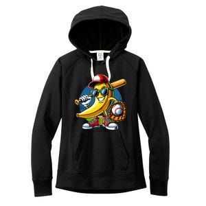 Banana Playing Baseball Fruit Lover Baseball Player Women's Fleece Hoodie