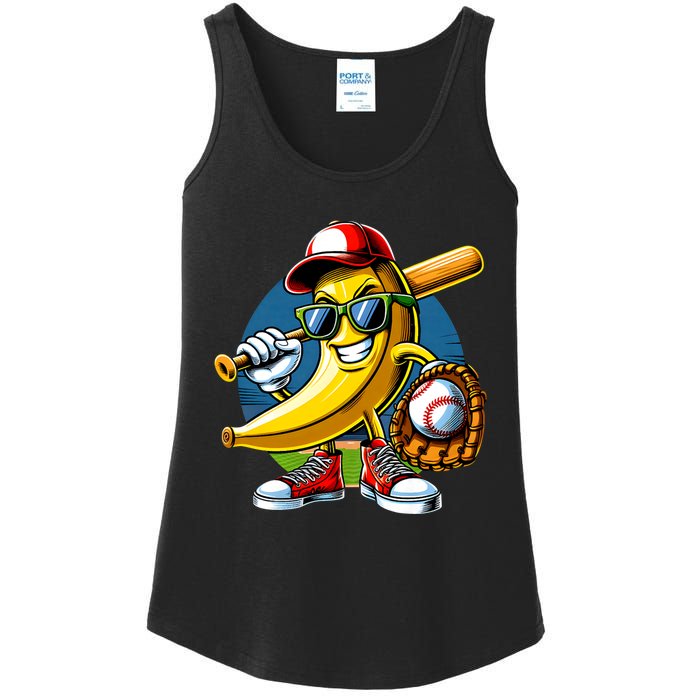 Banana Playing Baseball Fruit Lover Baseball Player Ladies Essential Tank