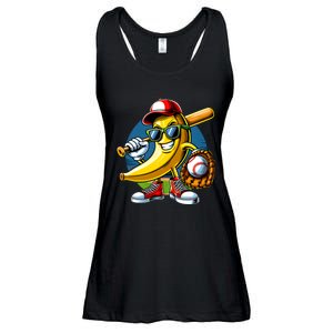 Banana Playing Baseball Fruit Lover Baseball Player Ladies Essential Flowy Tank