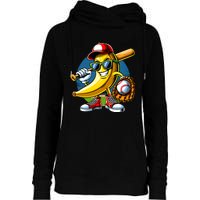 Banana Playing Baseball Fruit Lover Baseball Player Womens Funnel Neck Pullover Hood