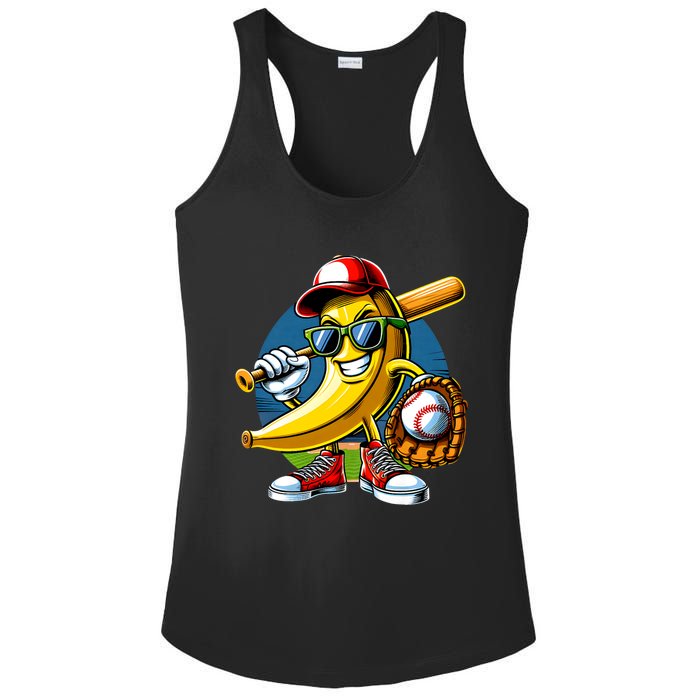 Banana Playing Baseball Fruit Lover Baseball Player Ladies PosiCharge Competitor Racerback Tank