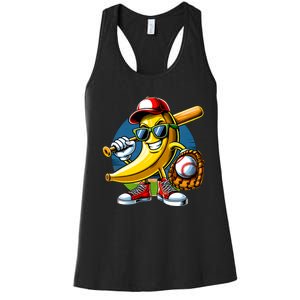 Banana Playing Baseball Fruit Lover Baseball Player Women's Racerback Tank