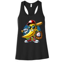 Banana Playing Baseball Fruit Lover Baseball Player Women's Racerback Tank