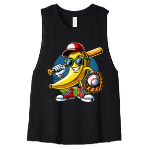 Banana Playing Baseball Fruit Lover Baseball Player Women's Racerback Cropped Tank