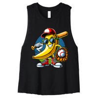 Banana Playing Baseball Fruit Lover Baseball Player Women's Racerback Cropped Tank