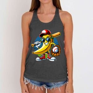 Banana Playing Baseball Fruit Lover Baseball Player Women's Knotted Racerback Tank