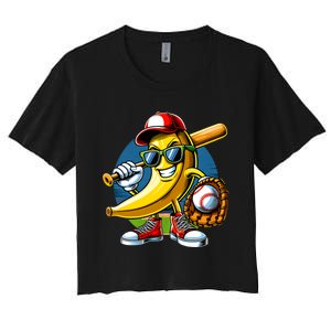 Banana Playing Baseball Fruit Lover Baseball Player Women's Crop Top Tee