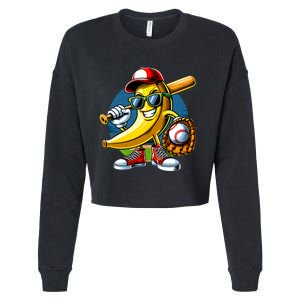 Banana Playing Baseball Fruit Lover Baseball Player Cropped Pullover Crew