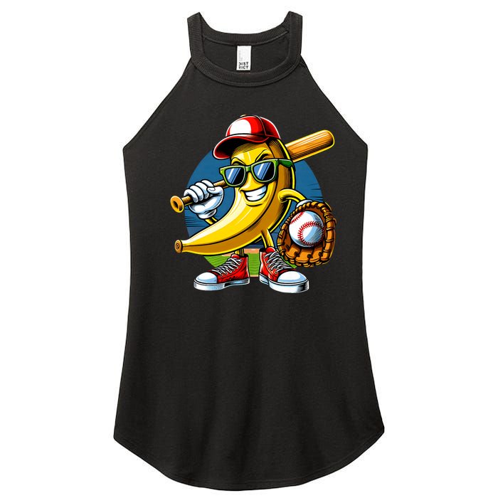 Banana Playing Baseball Fruit Lover Baseball Player Women's Perfect Tri Rocker Tank