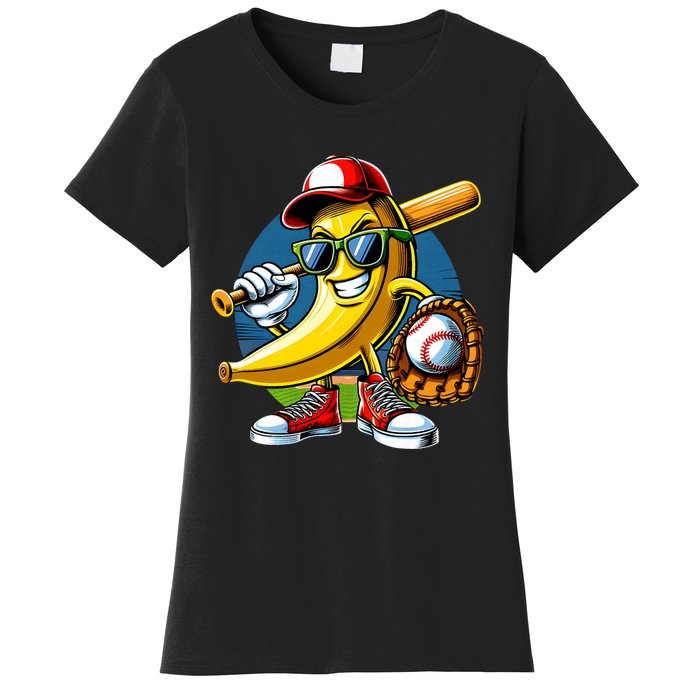 Banana Playing Baseball Fruit Lover Baseball Player Women's T-Shirt