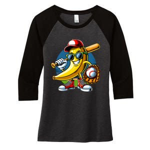 Banana Playing Baseball Fruit Lover Baseball Player Women's Tri-Blend 3/4-Sleeve Raglan Shirt