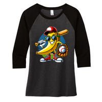 Banana Playing Baseball Fruit Lover Baseball Player Women's Tri-Blend 3/4-Sleeve Raglan Shirt