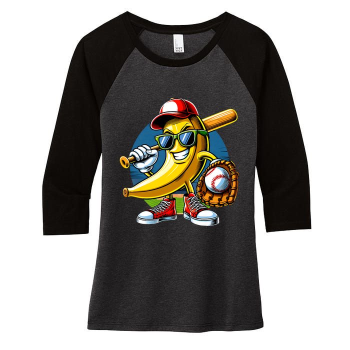 Banana Playing Baseball Fruit Lover Baseball Player Women's Tri-Blend 3/4-Sleeve Raglan Shirt