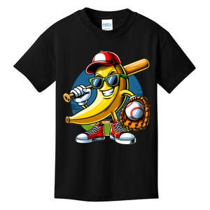 Banana Playing Baseball Fruit Lover Baseball Player Kids T-Shirt