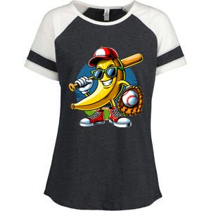 Banana Playing Baseball Fruit Lover Baseball Player Enza Ladies Jersey Colorblock Tee