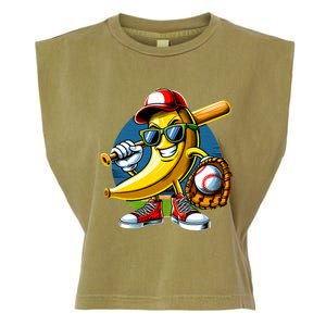 Banana Playing Baseball Fruit Lover Baseball Player Garment-Dyed Women's Muscle Tee