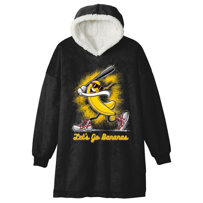 Banana Playing Baseball Fruit Lover Baseball Player Hooded Wearable Blanket