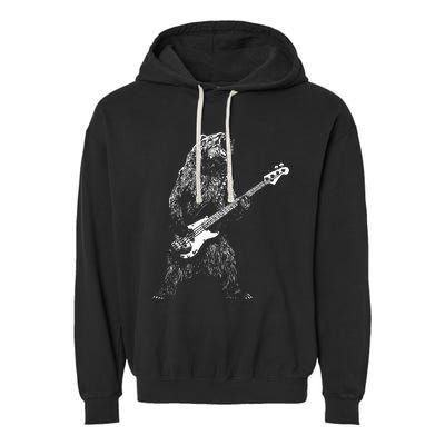 Bear Playing Bass Guitar Animal Playing Guitar Garment-Dyed Fleece Hoodie