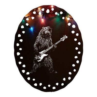 Bear Playing Bass Guitar Animal Playing Guitar Ceramic Oval Ornament