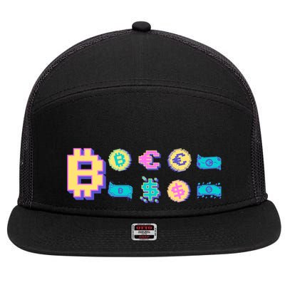 Bitcoin Pixelated 7 Panel Mesh Trucker Snapback Hat