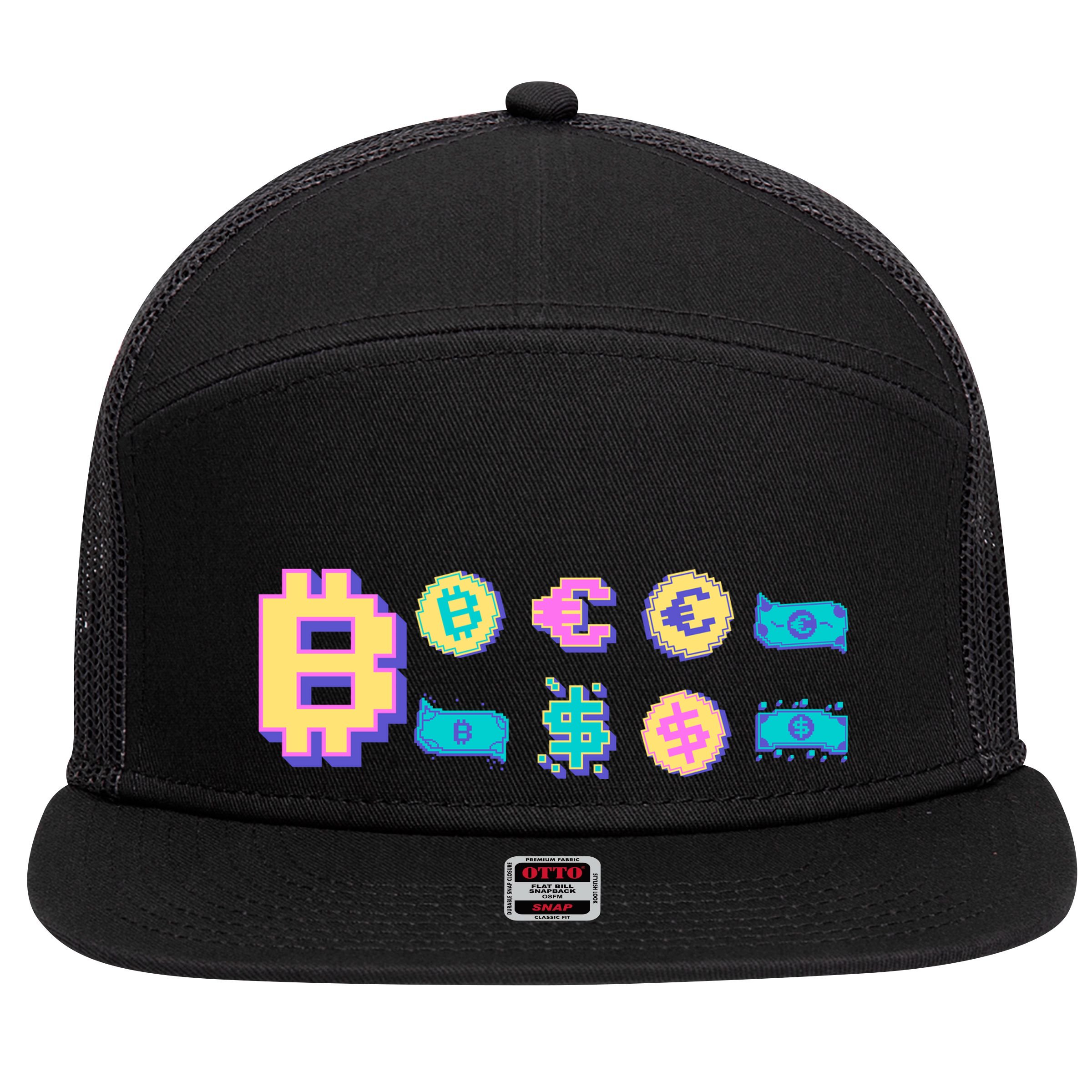 Bitcoin Pixelated 7 Panel Mesh Trucker Snapback Hat