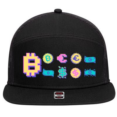 Bitcoin Pixelated 7 Panel Mesh Trucker Snapback Hat