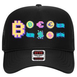 Bitcoin Pixelated High Crown Mesh Back Trucker Hat